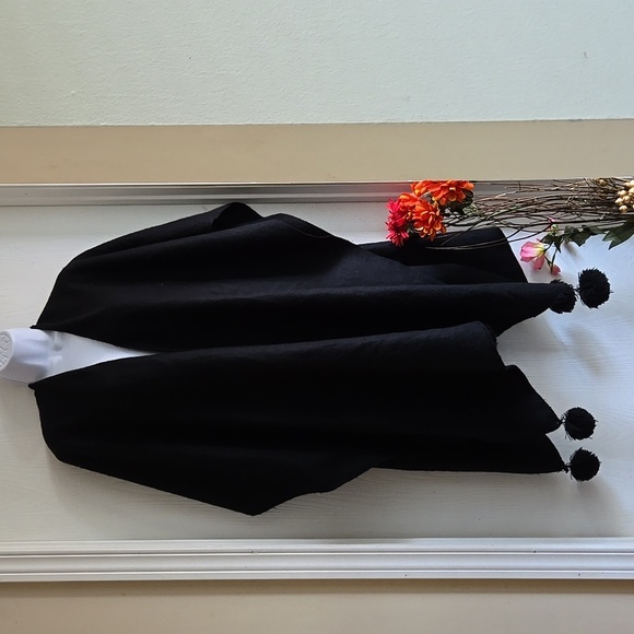 Handcrafted Jackets & Blazers - Handcrafted | Black Pompon Poncho/ Cape